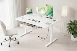 EcoFurnix Modern Electric Sit-Stand Living Room Desk, White Walnut Wood, Adjustable Height, 120x80cm - thumbnail 2