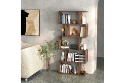 S-Shaped Wooden Bookcase - 5-Tier Modular Storage Shelf, Industrial Style, Space-Saving, Durable Wood - thumbnail 8