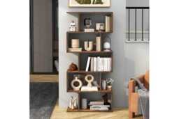 S-Shaped Wooden Bookcase - 5-Tier Modular Storage Shelf, Industrial Style, Space-Saving, Durable Wood - thumbnail 3