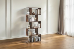 S-Shaped Wooden Bookcase - 5-Tier Modular Storage Shelf, Industrial Style, Space-Saving, Durable Wood - thumbnail 2
