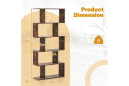S-Shaped Wooden Bookcase - 5-Tier Modular Storage Shelf, Industrial Style, Space-Saving, Durable Wood - thumbnail 5