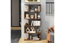 S-Shaped Wooden Bookcase - 5-Tier Modular Storage Shelf, Industrial Style, Space-Saving, Durable Wood - thumbnail 7
