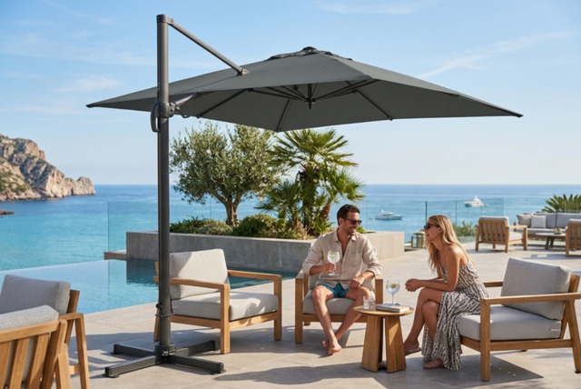 3M Dark Grey Large Outdoor Cantilever Patio Parasol with Base - image 1