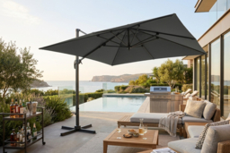 3M Dark Grey Large Outdoor Cantilever Patio Parasol with Base - thumbnail 6