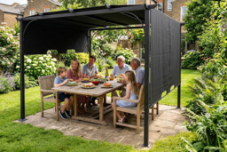 3m x 3m x 2.3m Outdoor Pergola with Adjustable Canopy - Dark Grey