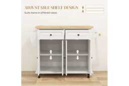 PRICE DROP! Wood Modular Kitchen Storage Trolley - Cream, Solid Rubberwood Top, 2 Drawers, Adjustable Shelves - thumbnail 4