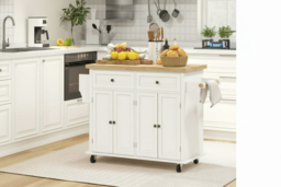 PRICE DROP! Wood Modular Kitchen Storage Trolley - Cream, Solid Rubberwood Top, 2 Drawers, Adjustable Shelves - thumbnail 6