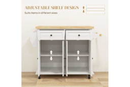 PRICE DROP! Wood Modular Kitchen Storage Trolley - Cream, Solid Rubberwood Top, 2 Drawers, Adjustable Shelves - thumbnail 8