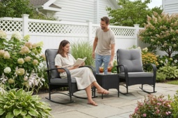 Three-Piece Rattan Rocking Bistro Set - Weather-Resistant Outdoor Garden Furniture - thumbnail 1