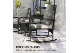 Three-Piece Rattan Rocking Bistro Set - Weather-Resistant Outdoor Garden Furniture - thumbnail 8