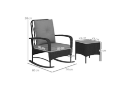 Three-Piece Rattan Rocking Bistro Set - Weather-Resistant Outdoor Garden Furniture - thumbnail 7