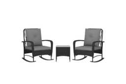 Three-Piece Rattan Rocking Bistro Set - Weather-Resistant Outdoor Garden Furniture - thumbnail 2
