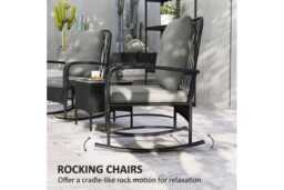 Three-Piece Rattan Rocking Bistro Set - Weather-Resistant Outdoor Garden Furniture - thumbnail 4
