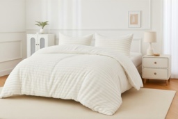 Luxury Faux Fur Stripe Ribbed Duvet Set with Reversible Design - 3 Sizes & 3 Colours - thumbnail 2