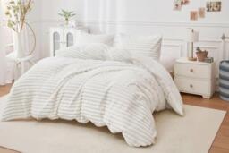 Luxury Faux Fur Stripe Ribbed Duvet Set with Reversible Design - 3 Sizes & 3 Colours - thumbnail 3