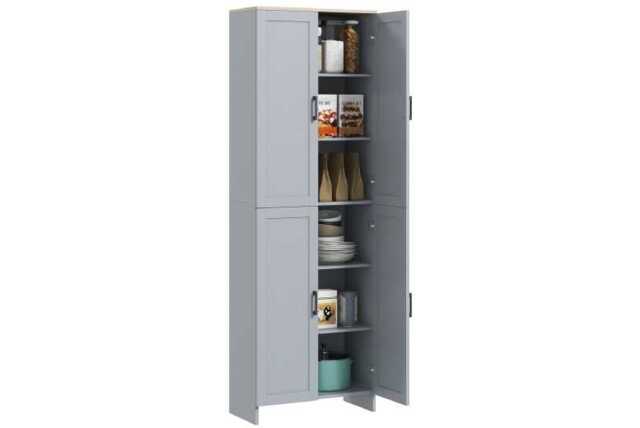 Freestanding Modular Wood Kitchen Cabinet - 4-Door Tall Storage Cupboard, Space-Saving Grey Unit - image 1