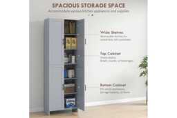 Freestanding Modular Wood Kitchen Cabinet - 4-Door Tall Storage Cupboard, Space-Saving Grey Unit - thumbnail 4