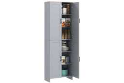 Freestanding Modular Wood Kitchen Cabinet - 4-Door Tall Storage Cupboard, Space-Saving Grey Unit - thumbnail 1