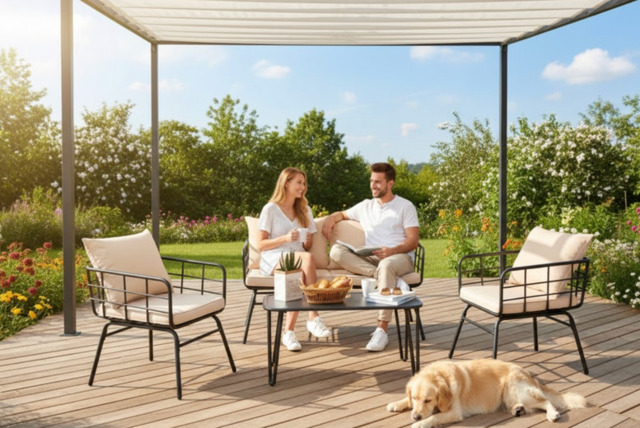 PRICE DROP! 4-Piece Outdoor Patio Set with Cushions and Sturdy Steel Frame - image 1