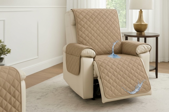 Waterproof Fabric Recliner Sofa Cover with Storage Pocket - 1-Seater, Modern Style - image 1