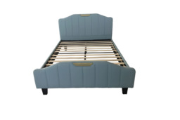 Retro PU Leather Upholstered Double Bed Frame - Cream or Blue - thumbnail 3