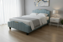 Retro PU Leather Upholstered Double Bed Frame - Cream or Blue - thumbnail 6