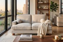 Addison 2 Seater Beige Boulce Sofa with Cushions & Statement Ball Feet - thumbnail 2