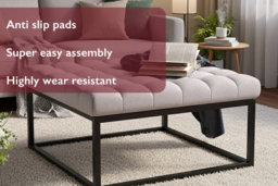 Elegant Square Linen Footstool with Contemporary Metal Frame Design - thumbnail 8