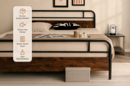King Size Metal Bed with Brown Headboard - thumbnail 4
