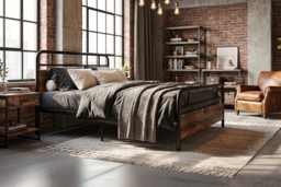 King Size Metal Bed with Brown Headboard - thumbnail 2