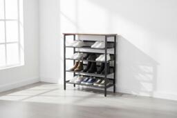 PRICE DROP! 5-Tier Mesh Shoe Rack with Wood Top - thumbnail 4