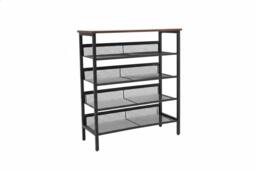 PRICE DROP! 5-Tier Mesh Shoe Rack with Wood Top - thumbnail 1