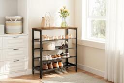 PRICE DROP! 5-Tier Mesh Shoe Rack with Wood Top - thumbnail 3