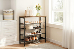 PRICE DROP! 5-Tier Mesh Shoe Rack with Wood Top - thumbnail 7