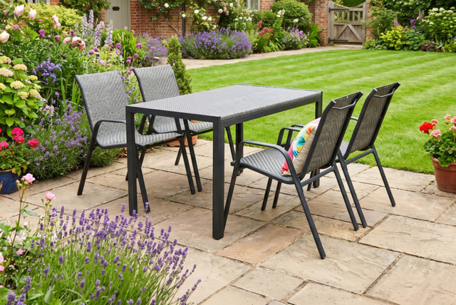 PRICE DROP! 4-Seater Metal Garden Dining Set with Mesh Chairs & Table - image 1