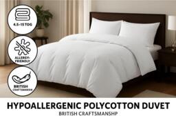 Hypoallergenic Polycotton Duvet - Machine Washable, All Seasons, 4.5-15 Tog, Single to Super King, Anti-Allergy - thumbnail 2