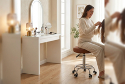PU Leather Ergonomic Adjustable Height Salon Stool with Wheels - Heavy-Duty Office & Spa Chair, 110kg Capacity - thumbnail 6