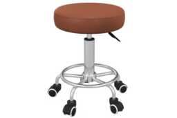 PU Leather Ergonomic Adjustable Height Salon Stool with Wheels - Heavy-Duty Office & Spa Chair, 110kg Capacity - thumbnail 1