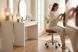PU Leather Ergonomic Adjustable Height Salon Stool with Wheels - Heavy-Duty Office & Spa Chair, 110kg Capacity - thumbnail 2
