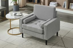 PRICE DROP! Mid‑Century Linen Upholstered Single Armchair Sofa - Grey - thumbnail 6