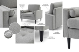 PRICE DROP! Mid‑Century Linen Upholstered Single Armchair Sofa - Grey - thumbnail 4