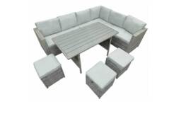 PRICE DROP! Alivio 9-Seater Outdoor Rattan Patio Furniture Set - Corner Sofa, Dining Table & Cushioned Stools - thumbnail 3