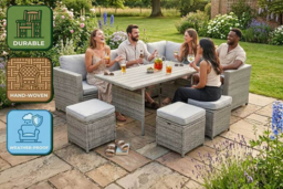 PRICE DROP! Alivio 9-Seater Outdoor Rattan Patio Furniture Set - Corner Sofa, Dining Table & Cushioned Stools - thumbnail 6
