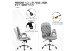 Grey PU Diamante Ergonomic Office Chair - Adjustable Swivel Home Desk Seating, Faux Leather, High Back, 120kg Capacity - thumbnail 4