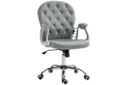 Grey PU Diamante Ergonomic Office Chair - Adjustable Swivel Home Desk Seating, Faux Leather, High Back, 120kg Capacity