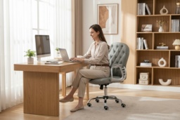 Grey PU Diamante Ergonomic Office Chair - Adjustable Swivel Home Desk Seating, Faux Leather, High Back, 120kg Capacity - thumbnail 2