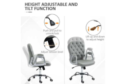 Grey PU Diamante Ergonomic Office Chair - Adjustable Swivel Home Desk Seating, Faux Leather, High Back, 120kg Capacity - thumbnail 8