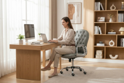 Grey PU Diamante Ergonomic Office Chair - Adjustable Swivel Home Desk Seating, Faux Leather, High Back, 120kg Capacity - thumbnail 6