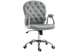 Grey PU Diamante Ergonomic Office Chair - Adjustable Swivel Home Desk Seating, Faux Leather, High Back, 120kg Capacity - thumbnail 5