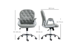 Grey PU Diamante Ergonomic Office Chair - Adjustable Swivel Home Desk Seating, Faux Leather, High Back, 120kg Capacity - thumbnail 7